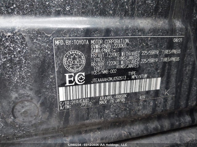 2021 Toyota Venza Le/xle/limited მანქანა იყიდება აუქციონზე, vin: JTEAAAAH3MJ050513, აუქციონის ნომერი: 12560234