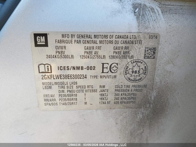Aukcja sprzedaży 2014 Gmc Terrain Sle, vin: 2GKFLWE38E6300234, numer aukcji: 12560235