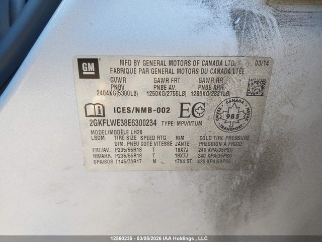 Aukcja sprzedaży 2014 Gmc Terrain Sle, vin: 2GKFLWE38E6300234, numer aukcji: 12560235