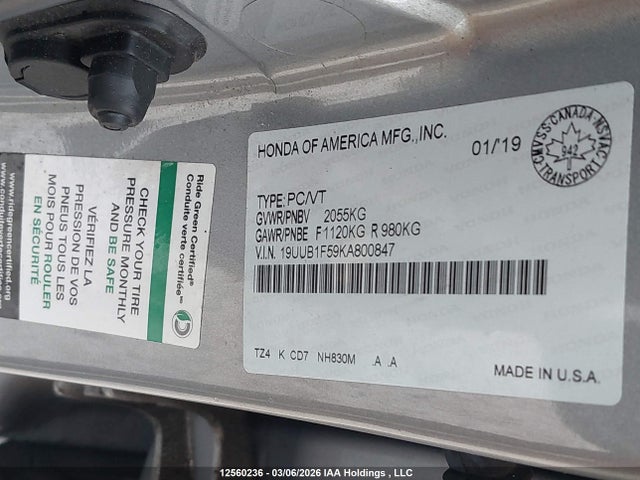 19UUB1F59KA800847 Acura Tlx Technology