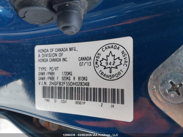 Продаж на аукціоні авто 2013 Honda Civic Ex 4dr, vin: 2HGFB2F55DH028348, номер лоту: 12560238