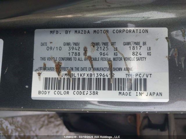 Aukcja sprzedaży 2011 Mazda 3 I, vin: JM1BL1KFXB1396412, numer aukcji: 12560239