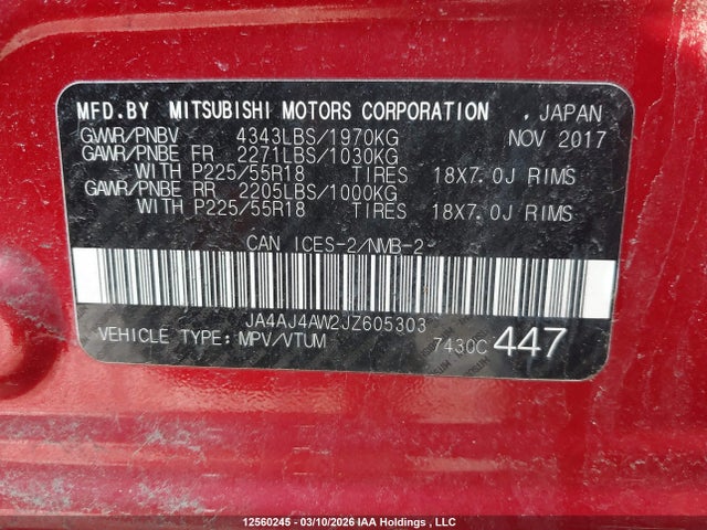 JA4AJ4AW2JZ605303 Mitsubishi Rvr Gt/se Anniversary Edition/se Limited Edition
