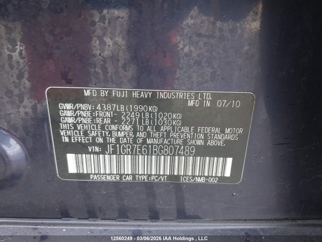 Aukcja sprzedaży 2011 Subaru Impreza Wrx, vin: JF1GR7E61BG807489, numer aukcji: 12560249