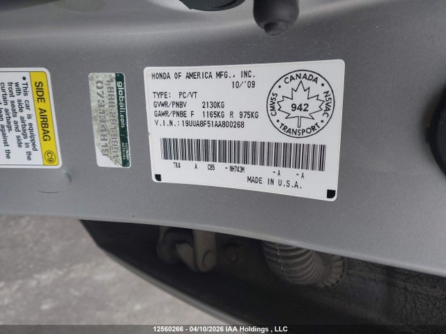 Aukcja sprzedaży 2010 Acura Tl, vin: 19UUA8F51AA800268, numer aukcji: 12560266