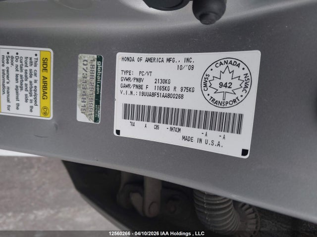 Aukcja sprzedaży 2010 Acura Tl, vin: 19UUA8F51AA800268, numer aukcji: 12560266