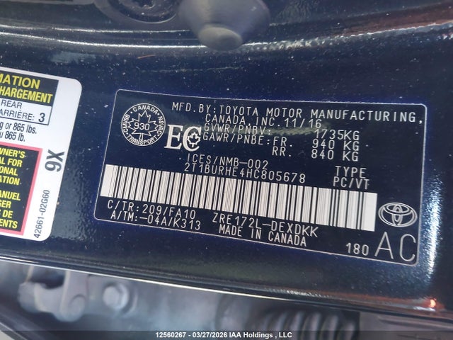 2T1BURHE4HC805678 Toyota COROLLA CE
