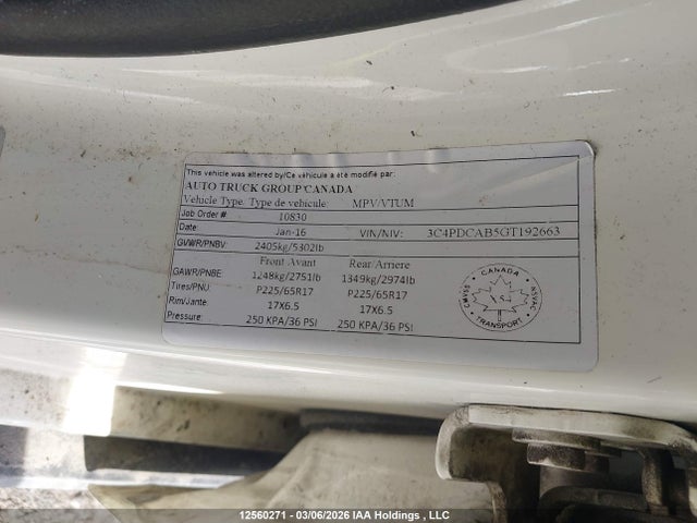 Aukcja sprzedaży 2016 Dodge Journey, vin: 3C4PDCAB5GT192663, numer aukcji: 12560271