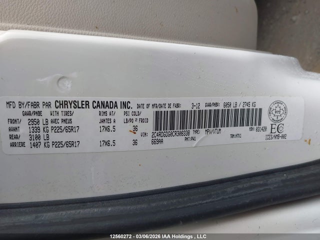 Aukcja sprzedaży 2012 Dodge Grand Caravan Crew, vin: 2C4RDGDG0CR308338, numer aukcji: 12560272