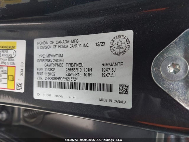 2HKRS6H99RH215724 Honda Cr-v Sport Touring