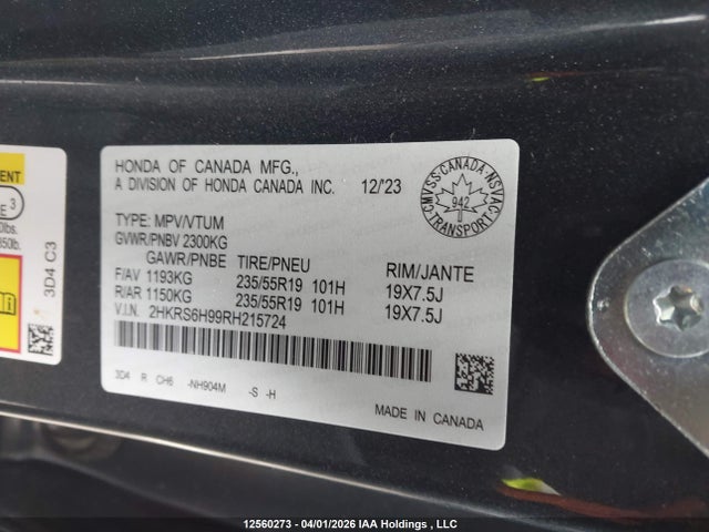 2HKRS6H99RH215724 Honda Cr-v Sport Touring