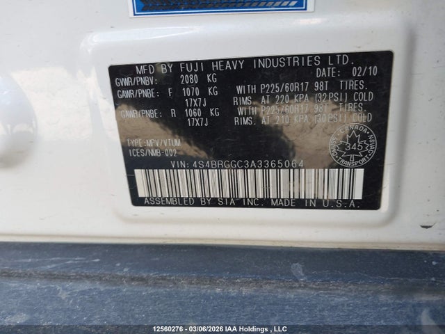 Продажа на аукционе авто 2010 Subaru Outback Premium, vin: 4S4BRGGC3A3365064, номер лота: 12560276