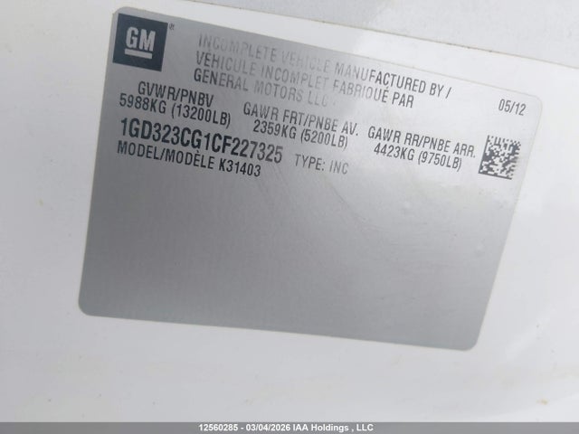 Aukcja sprzedaży 2012 Gmc Sierra 3500hd Chassis Sle, vin: 1GD323CG1CF227325, numer aukcji: 12560285
