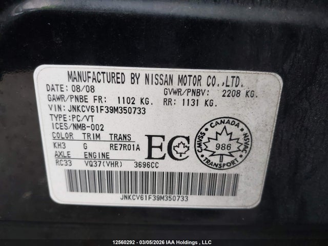 Продаж на аукціоні авто 2009 Infiniti G37, vin: JNKCV61F39M350733, номер лоту: 12560292