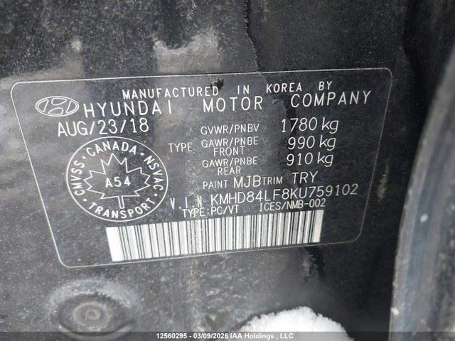 KMHD84LF8KU759102 Hyundai Elantra Preferred