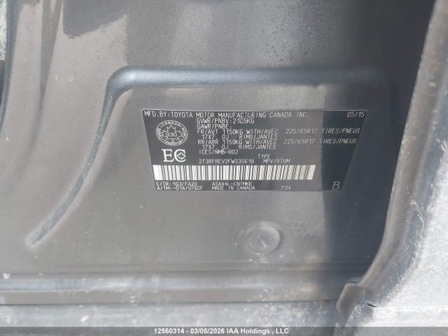 12560314 :رقم المزاد ، 2T3RFREV2FW335618 vin ، 2015 Toyota Rav4 Xle مزاد بيع