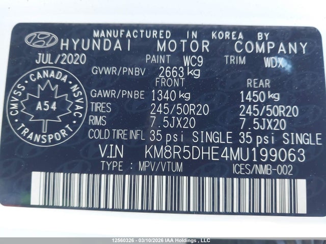 KM8R5DHE4MU199063 Hyundai Palisade Limited