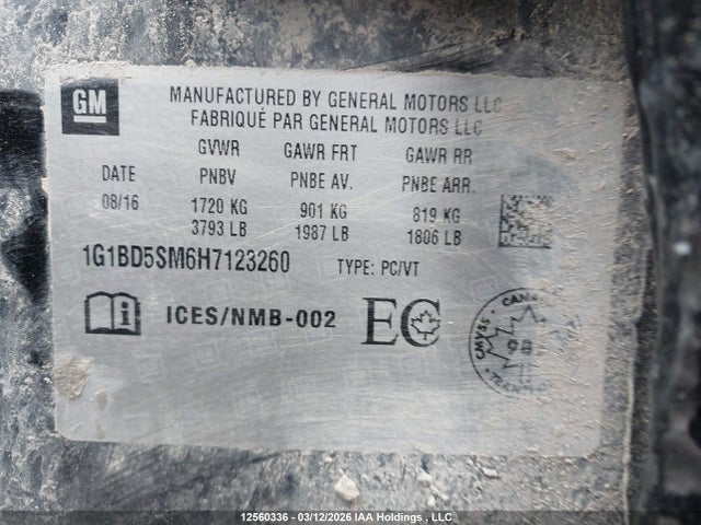 1G1BD5SM6H7123260 Chevrolet Cruze Lt Manual