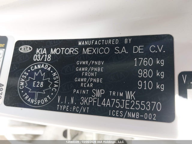3KPFL4A75JE255370 KIA Forte Lx/lx+