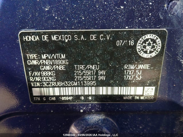 3CZRU6H32GM113995 Honda HR-V