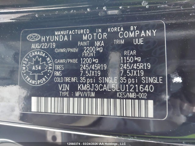 12560374 :رقم المزاد ، KM8J3CAL5LU121640 vin ، 2020 Hyundai Tucson Ultimate مزاد بيع
