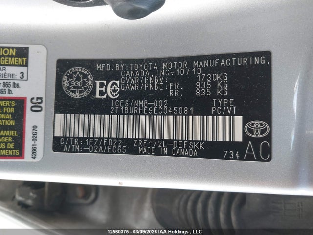 2T1BURHE9EC045081 Toyota Corolla S