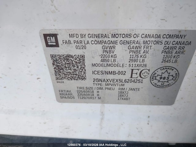 2GNAXVEX5L6204251 Chevrolet EQUINOX LT