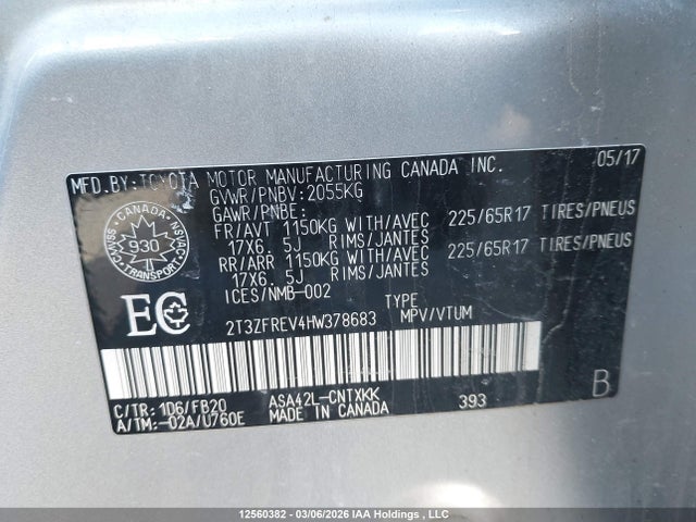 2T3ZFREV4HW378683 Toyota RAV4 LE