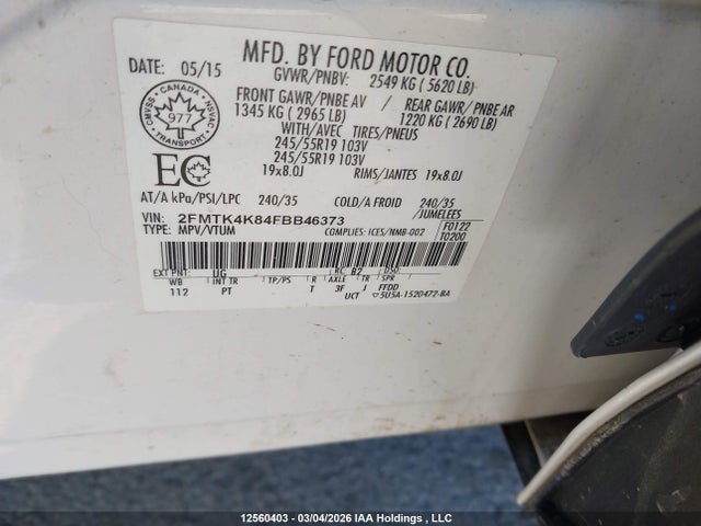 Ford Edge Titanium 2015 2FMTK4K84FBB46373 Image 9