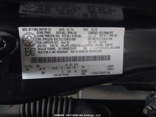 1FADP3F2XEL364395 Ford FOCUS SE