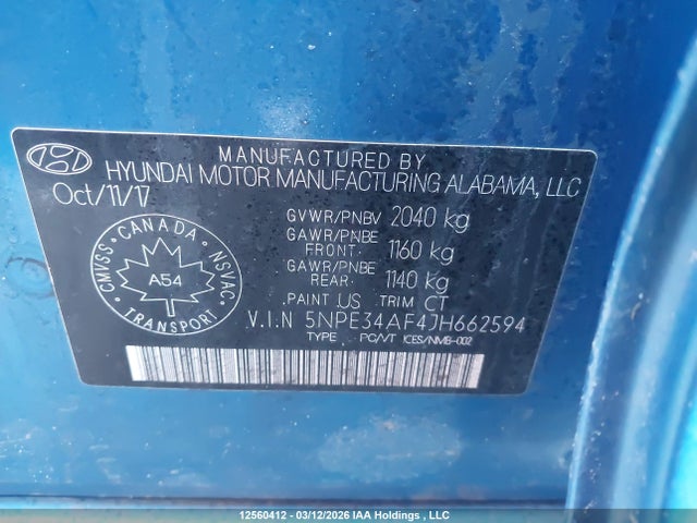 Aukcja sprzedaży 2018 Hyundai Sonata Sport, vin: 5NPE34AF4JH662594, numer aukcji: 12560412
