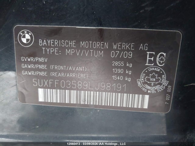 Aukcja sprzedaży 2009 Bmw X5 Xdrive35d, vin: 5UXFF03589LJ98191, numer aukcji: 12560413