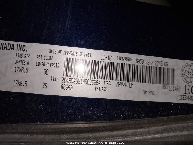 2C4RDGBG1HR626284 Dodge Grand Caravan Cvp/sxt