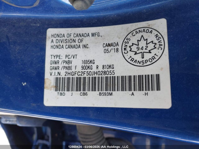 Aukcja sprzedaży 2018 Honda Civic, vin: 2HGFC2F50JH028055, numer aukcji: 12560424