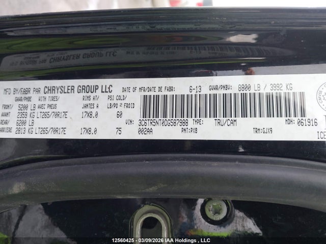 12560425 :رقم المزاد ، 3C6TR5NT0DG587988 vin ، 2013 Ram 2500 Laramie مزاد بيع