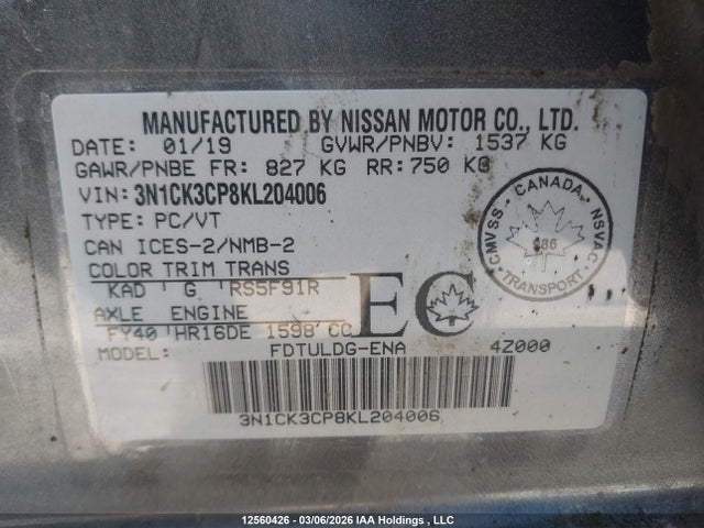 3N1CK3CP8KL204006 Nissan Micra