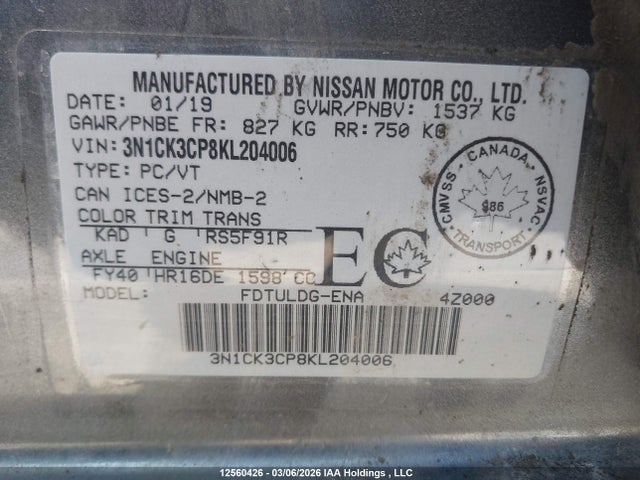 3N1CK3CP8KL204006 Nissan Micra