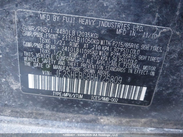 Aukcja sprzedaży 2011 Subaru Forester 2.5 X Convenience Package, vin: JF2SHEBC8BH725809, numer aukcji: 12560431