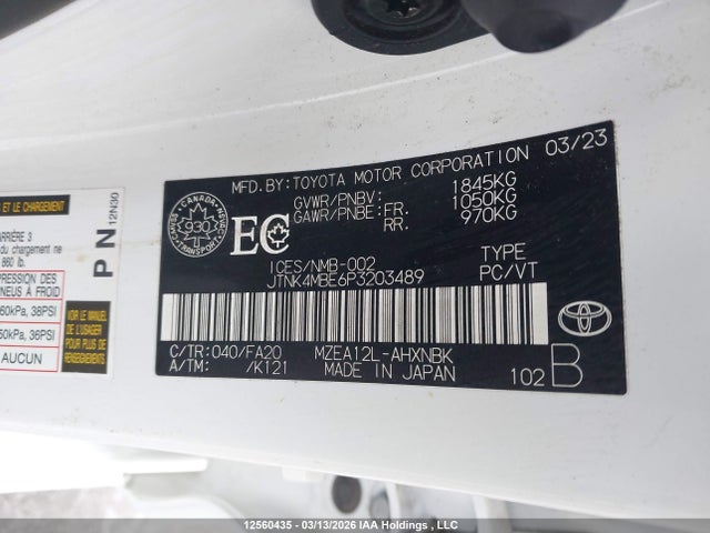 Aukcja sprzedaży 2023 Toyota Corolla, vin: JTNK4MBE6P3203489, numer aukcji: 12560435