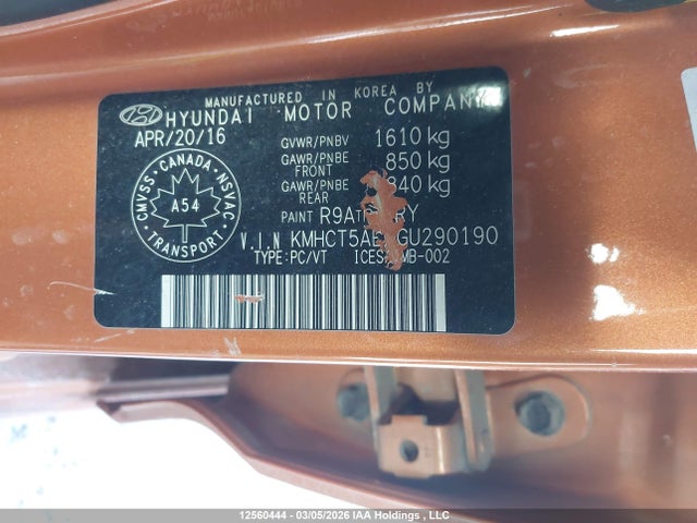 KMHCT5AE6GU290190 Hyundai ACCENT GL