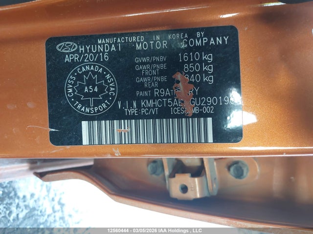 KMHCT5AE6GU290190 Hyundai ACCENT GL