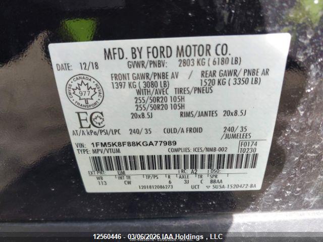 1FM5K8F88KGA77989 Ford Explorer Limited