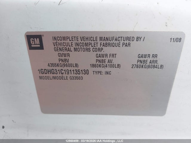 Aukcja sprzedaży 2009 Gmc Savana, vin: 1GDHG31C191135130, numer aukcji: 12560459
