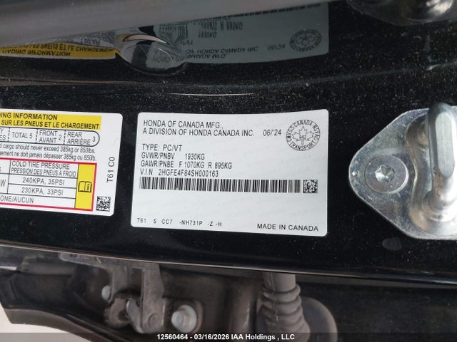 Продаж на аукціоні авто 2025 Honda Civic Hybrid, vin: 2HGFE4F84SH000163, номер лоту: 12560464