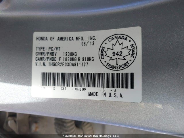 Продаж на аукціоні авто 2013 Honda Accord Lx, vin: 1HGCR2F3XDA811127, номер лоту: 12560468