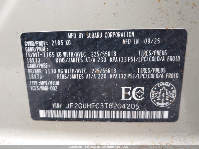 Aukcja sprzedaży 2026 Subaru Crosstrek Onyx, vin: JF2GUHFC3T8204205, numer aukcji: 12560469