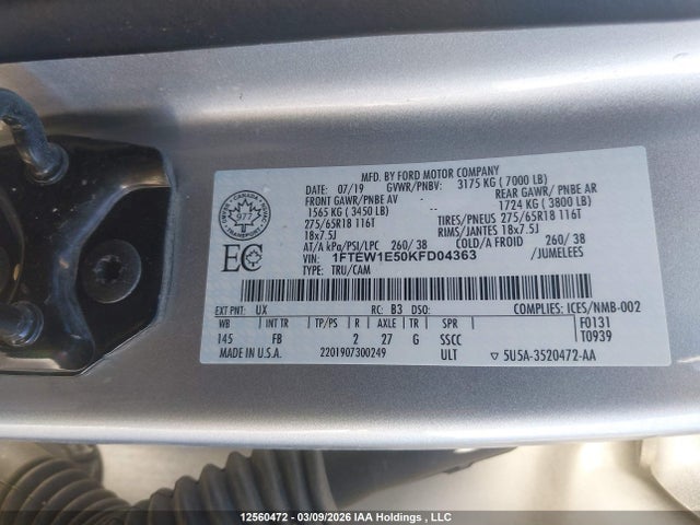 2019 Ford F-150 Xlt მანქანა იყიდება აუქციონზე, vin: 1FTEW1E50KFD04363, აუქციონის ნომერი: 12560472
