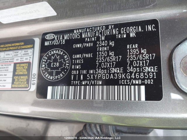 5XYPGDA39KG468591 KIA Sorento