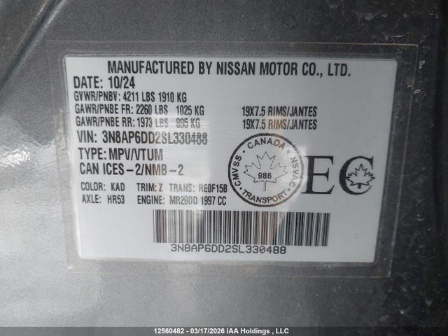 Aukcja sprzedaży 2025 Nissan Kicks Sr, vin: 3N8AP6DD2SL330488, numer aukcji: 12560482