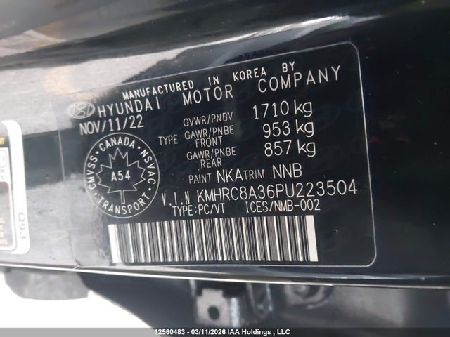 12560483 :رقم المزاد ، KMHRC8A36PU223504 vin ، 2023 Hyundai Venue Preferred مزاد بيع